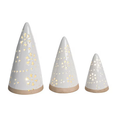 Transpac Ceramic Light Up White Cone Tree with Embossed Design Multicolor Tabletop Sculpture Battery Operated Christmas Decor | Target