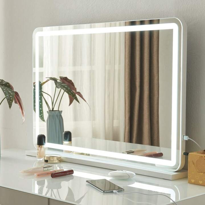 Extra Large 80cmx55cm White Hollywood Light Up Vanity Mirror Make Up + 3 Color & Brightness LED B... | SHEIN