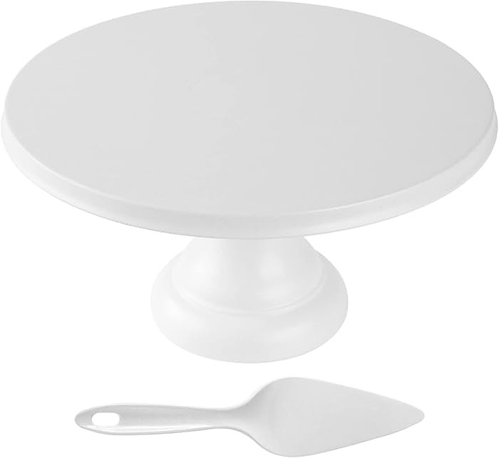 Round Cake Stand 9.84 Inch with Spatula, White Cupcake Stand Bamboo Fiber, Dessert Display Plates... | Amazon (US)