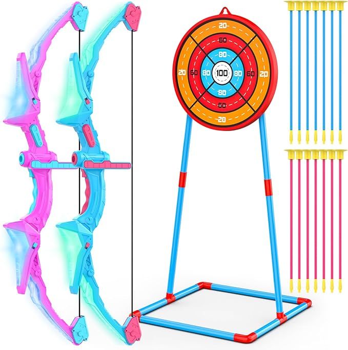 2 Pack of Kids Bow and Arrow Set, Light Up Archery Toy Set with 14 Suction Cup Arrows & Standing ... | Amazon (US)