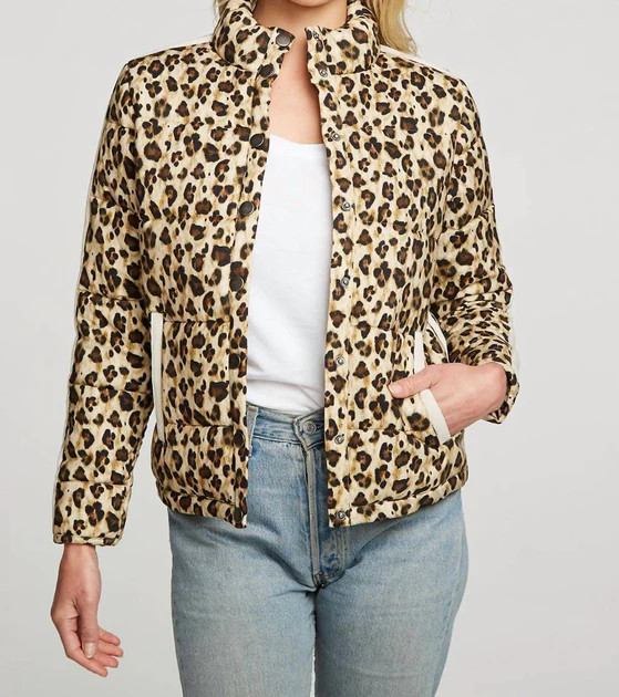 Heirloom Wovens Quilted Cropped Mock Neck Puffer Jacket In Bobcat Print | Shop Simon