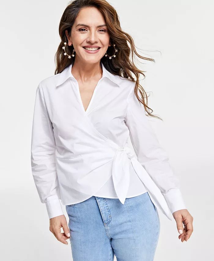 Petite Collared Waist-Tie Blouse, Created for Macy's | Macy's
