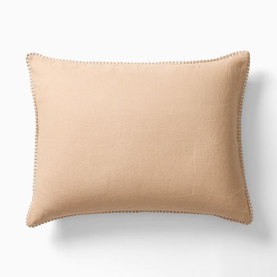 European Flax Linen Pom Pom King Sham, Sandalwood | West Elm (US)