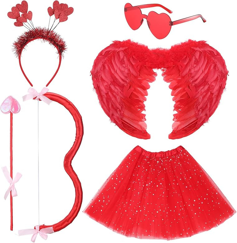 Unittype 5 Pcs Halloween Cupid Costume Bow and Arrow Feather Angel Wings Heart Headband Sunglasse... | Amazon (US)