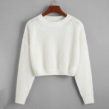 Solid Drop Shoulder Crop Sweater | SHEIN