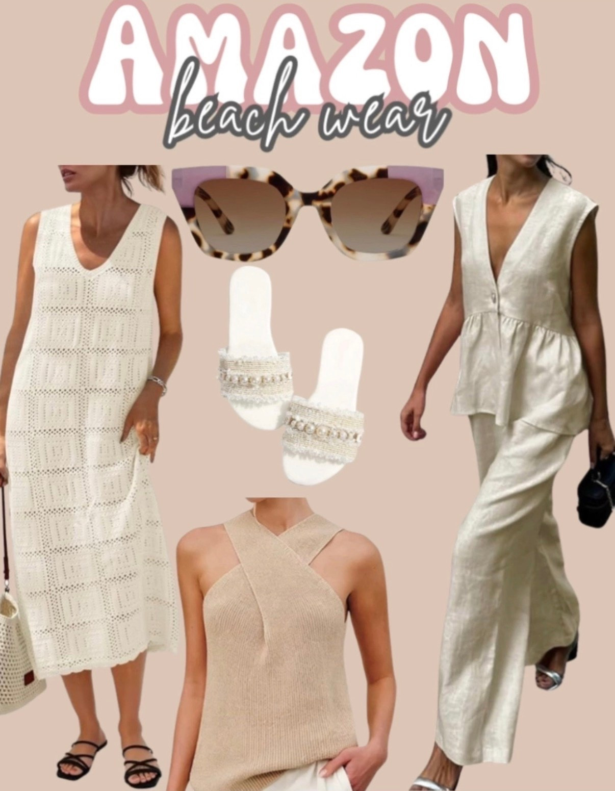 Amazon beach wear! 
Travel outfits, summer outfits, vacation outfits beach, spring outfits 2026, resort wear, resort outfits from amazon, swim cover up, summer matching set, casual outfits for the summer, casual outfits for the spring, Amazon fashion, oversized sunglasses, neutral tops, halter tank top, sandals, beach, pool, beach outfits, ootd, vacation, vacation wear, cruise outfits, cream
#vacationwear #amazon #amazonfinds #traveloutfits #vacationoutfitsbeach#LTKFestival

#LTKSaleAlert #LTKTravel #LTKSwim