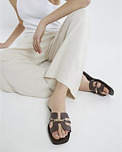Brown Leather Cut Out Strap Sandals | River Island UK & IE