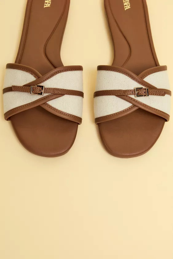 FLAT CANVAS SANDALS WITH BUCKLE | Zara US