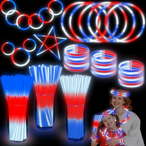 100 Pcs Glow Sticks 4th of July Party Favors,3 in 1 Neon Party Glow Bracelets and Necklaces Patri... | Amazon (US)