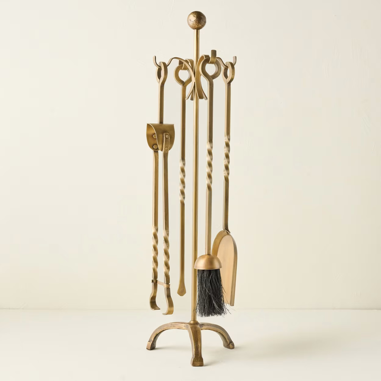 Twisted Antique Brass Fireplace Tool Set | Magnolia