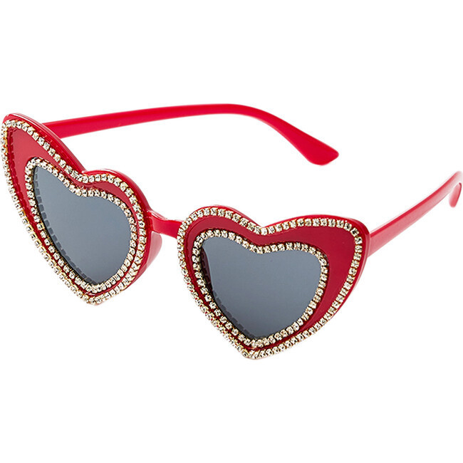 Heart Sparkly Diamante Sunglasses, Red | Maisonette