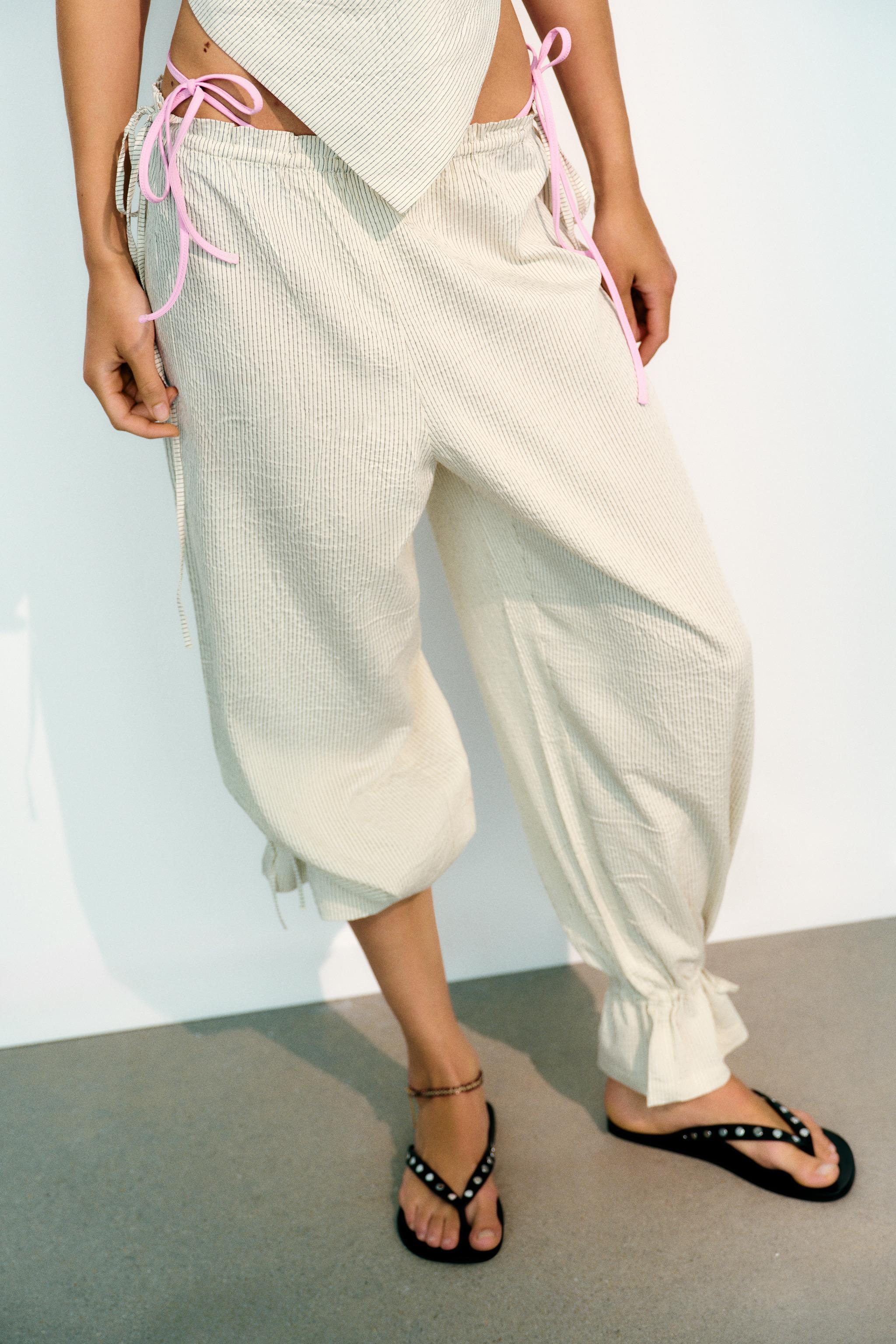 STRIPED TIED BALLOON PANTS | Zara US