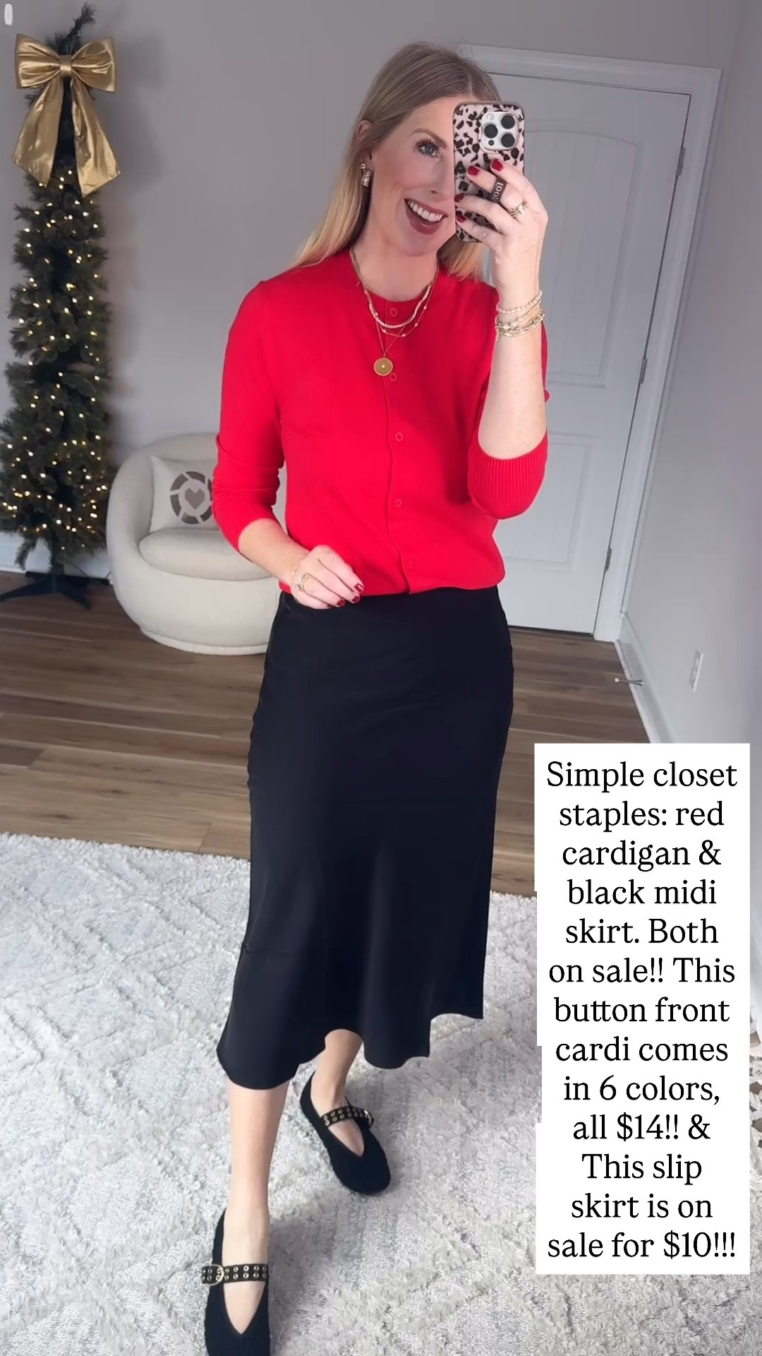 Walmart try on, red cardigan, black midi skirt, time and tru 

#LTKFindsUnder50 #LTKHoliday #LTKSaleAlert