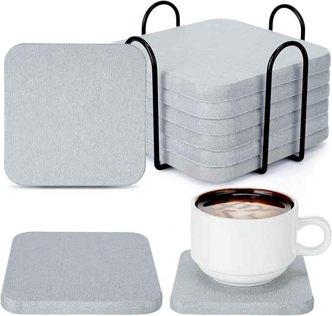 Yaomiao 6 Pcs Diatomaceous Earth Coaster Absorbent Square Diatomite Coasters with Holder Non Slip... | Amazon (US)