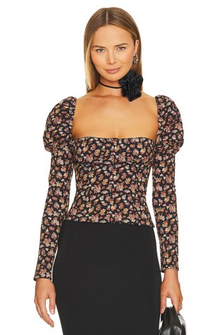 Long Sleeve Corset Top in Baby Floral Black Multi | Revolve Clothing (Global)