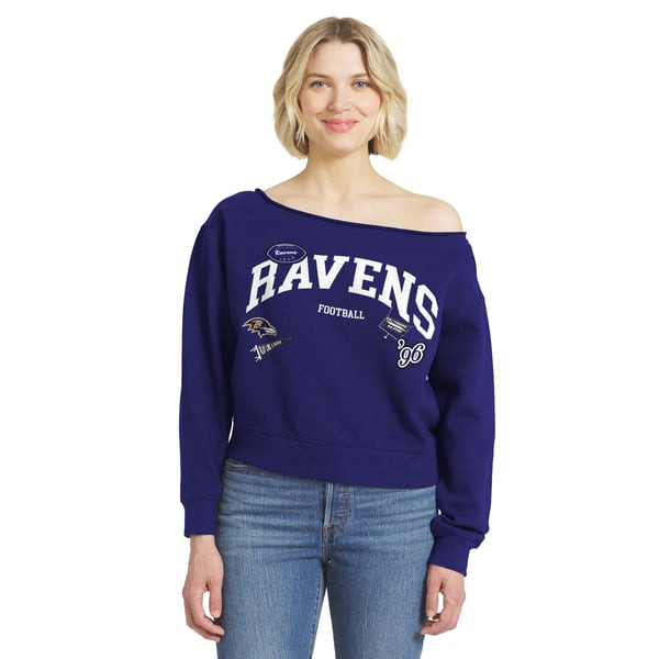 Baltimore Ravens WEAR by Erin Andrews Women's Off-the-Shoulder Sweatshirt - Purple | Fanatics