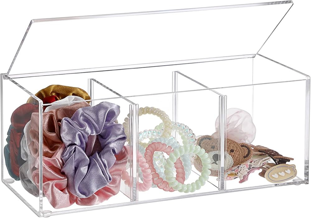 Hipiwe Acrylic Organizer with Lid Clear Jewelry Display Case Divided Bathroom Organizer Box Multi... | Amazon (US)