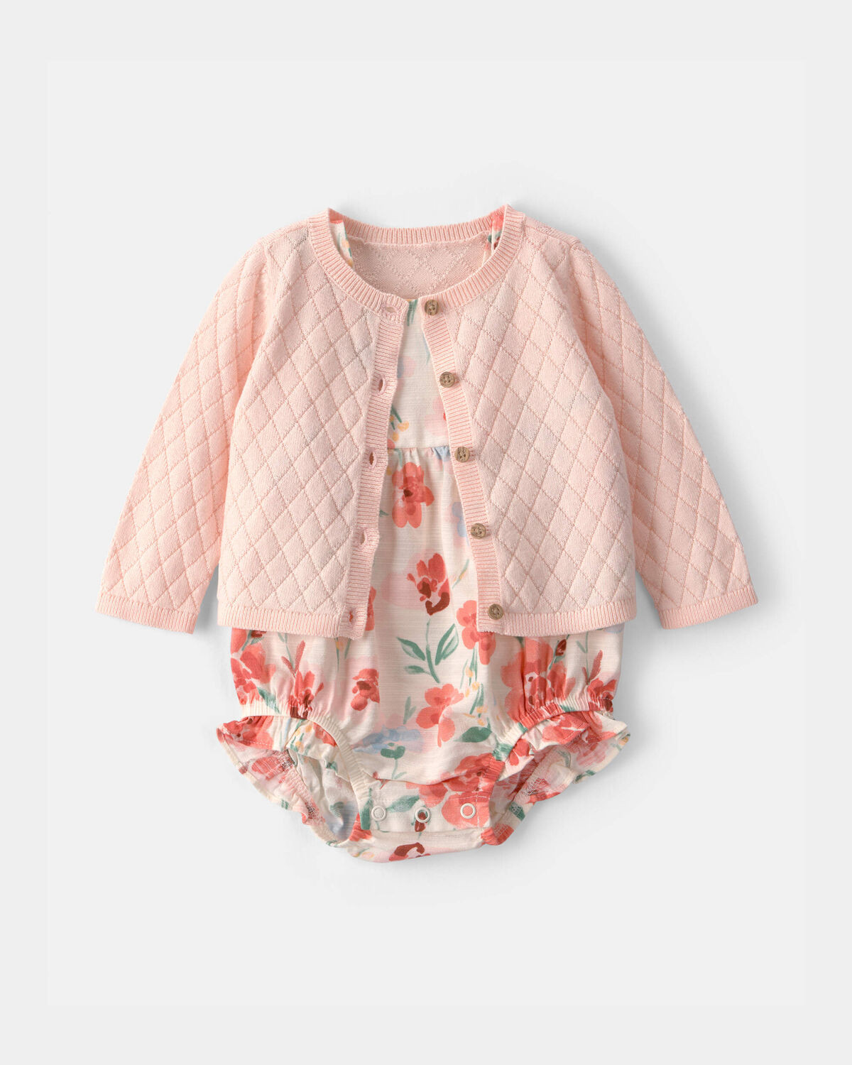 Baby Girl 2-Piece Floral Cardigan & Bubble Set - Pink | Carter's Inc