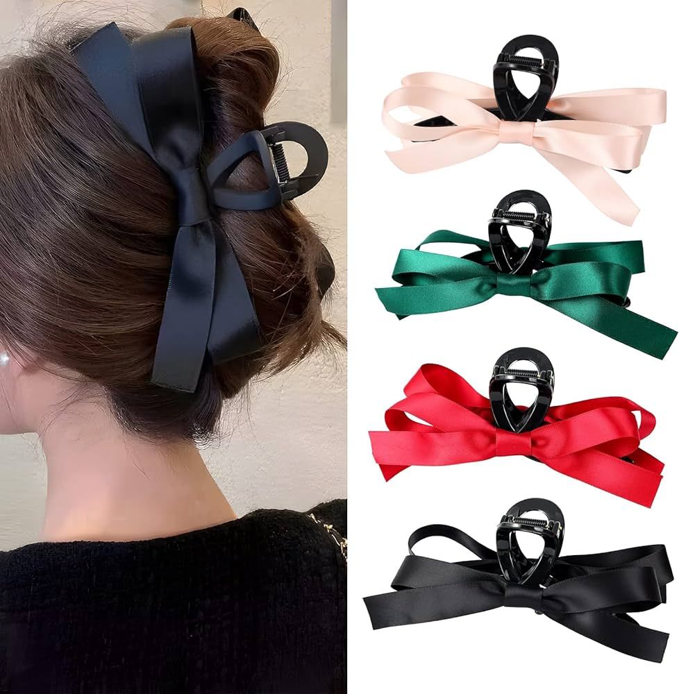 MHDGG Big Bow Hair Claw Clips for Women,4pcs Bow Hair Barrette Nonslip Claw Clip for Thin Thick Curl | Amazon (US)