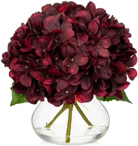 Hollyone Dark Red Fall Hydrangea Artificial Flowers for Decoration in Glass Vase Autumn Silk Faux... | Amazon (US)