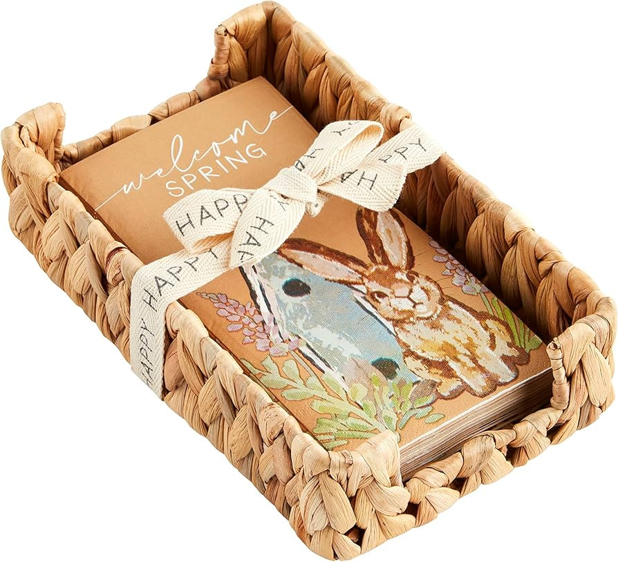 Mud Pie Easter Guest Towel & Basket Set, Welcome, Basket 9" x 5 1/2" | Napkin 7 3/4" x 4" | Amazon (US)
