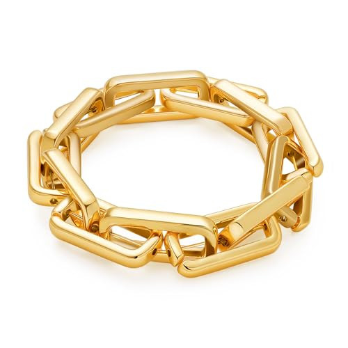 WOWORAMA Gold Chunky Bracelet for Women Trendy Stretch Square Chain Bangle Bracelets Thick Chunky Paperclip Link Chain Bracelet | Amazon (US)
