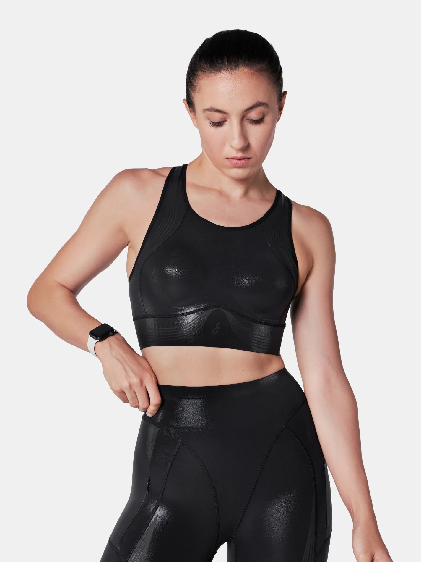 Body Sculpt Glossy Leather Sports Bra - Black / XL | Fanka INT