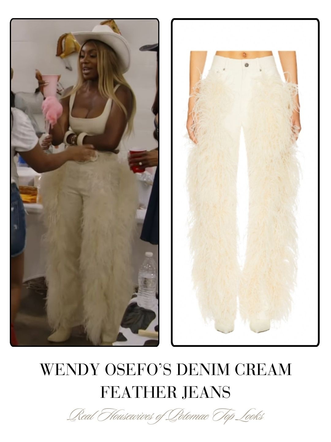 Wendy Osefo’s Denim Cream Feather Jeans 