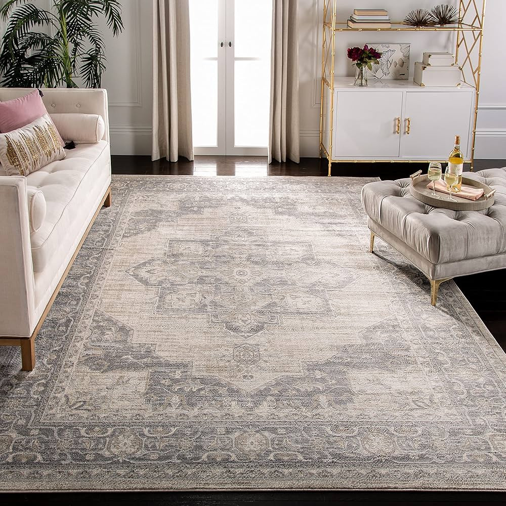 SAFAVIEH Brentwood Collection Area Rug Rectangle - 8' x 10', Cream & Grey, Medallion Distressed D... | Amazon (US)