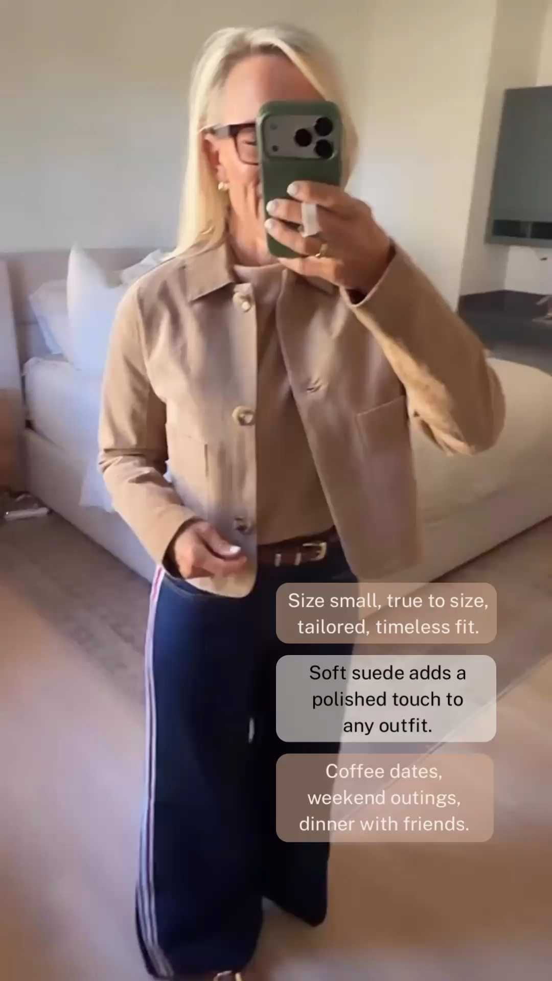 This soft suede jacket is one of those timeless pieces that instantly makes an outfit feel more polished. I love the tailored fit and warm neutral color. It's an easy layer for coffee dates, weekend outings, or dinner with friends. I'm wearing a size small, and it fits true to size.

#LTKootd #LTKOver40