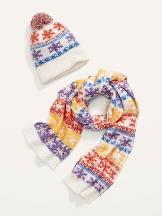 2-Pack Printed Pom-Pom Beanie And Scarf Set For Women | Old Navy (US)