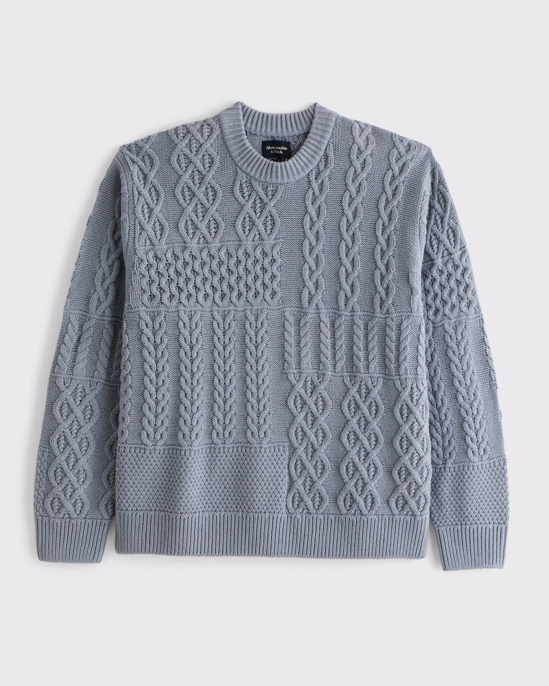 Abercrombie & Fitch Men's Cable Patchwork Crew Sweater in Light Blue - Size XXL TALL | Abercrombie & Fitch (US)