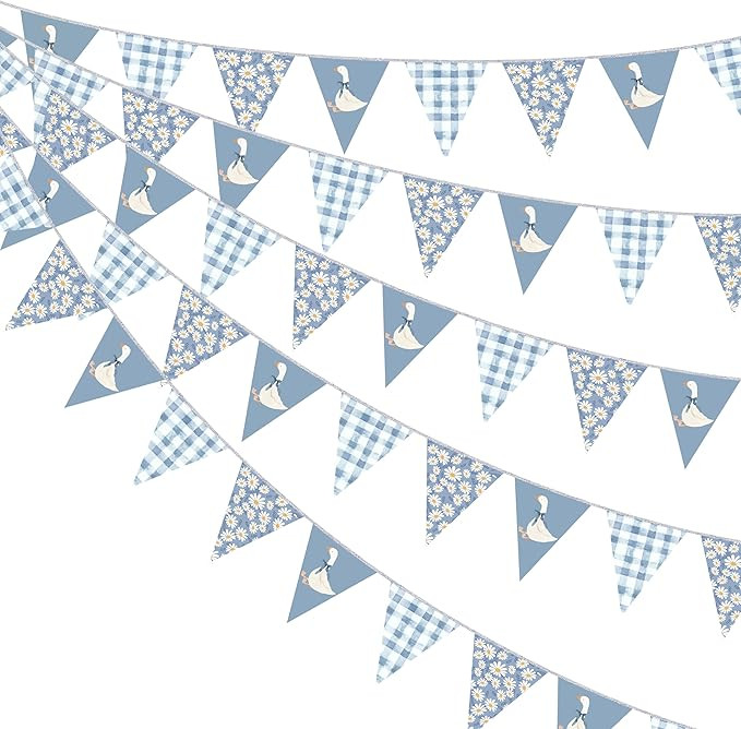 30 Ft Silly Goose Party Decorations Dusty Blue Buffalo Plaid Floral Daisy Pennant Banner Flag Han... | Amazon (US)