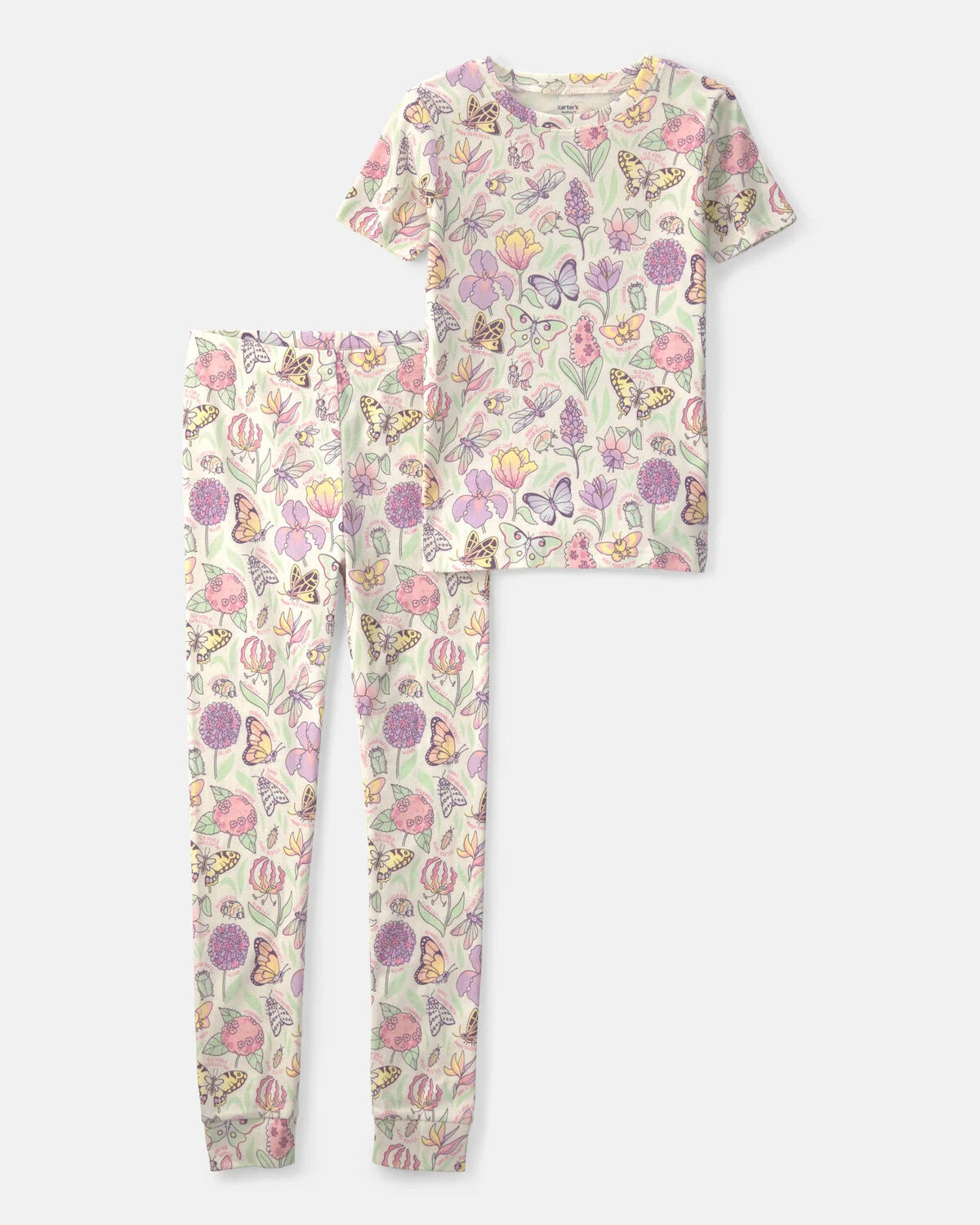 Girls Butterfly 100% Cotton Snug Fit 2-Piece Pajama Set - Cream | Carter's | Carter's Inc