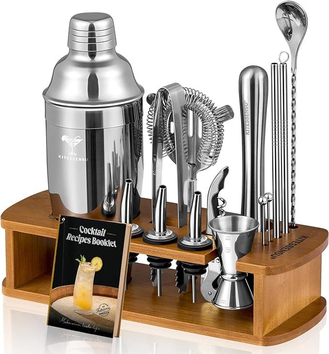 KITESSENSU Cocktail Shaker Set Bartender Kit with Stand | Bar Set Drink Mixer Set with All Essent... | Amazon (US)