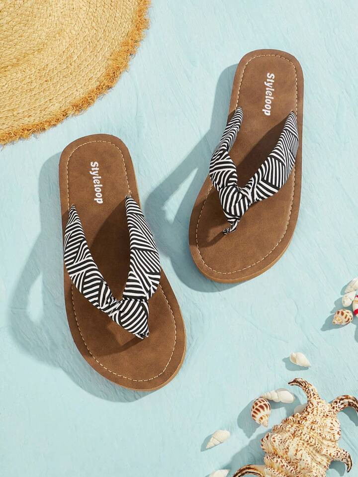 Styleloop Striped Graphic Flip Flops For Summer Vacation Shoes Summer Sale  Back To School Shoes... | SHEIN