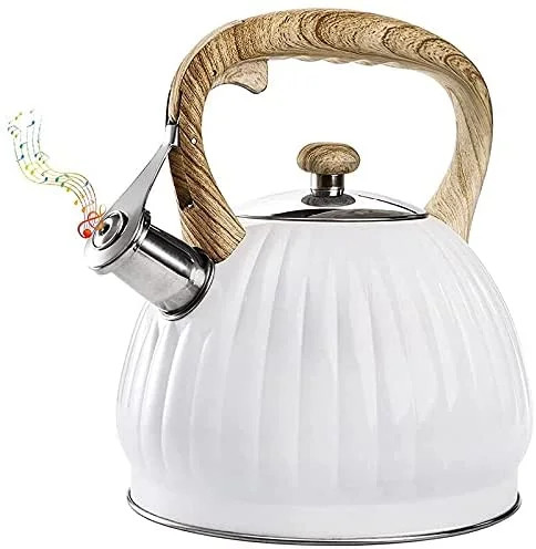 3.5L Tea Kettle for Stove Top, Stainless Steel Whistling Teapot with Wood Handle, White Pumpkin S... | Walmart (US)