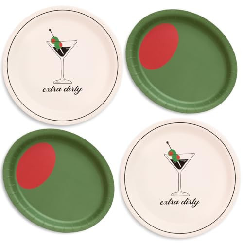 xo, Fetti Martini and Olive Plate Set - 32 Pack | Green Olive, Martini Theme, Cocktail Party Plates, Tini Bit Older, Vegas, Poker | Amazon (US)