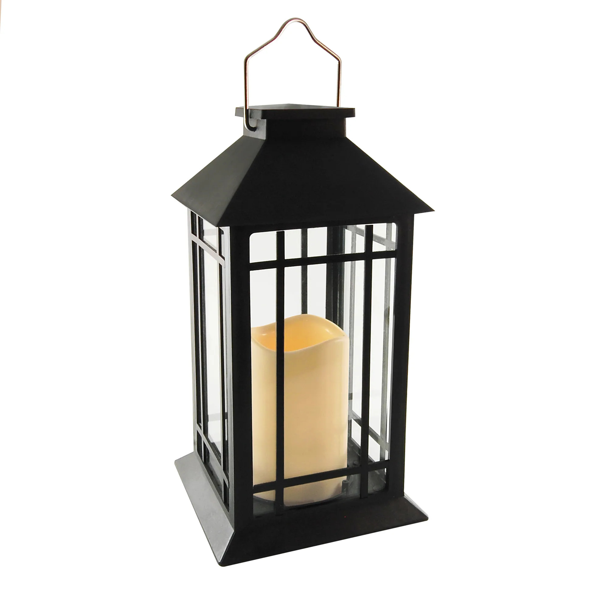 LumaBase 5.5-in x 11-in Black Plastic Solar Outdoor Decorative Lantern one_size | 94201 | Lowe's