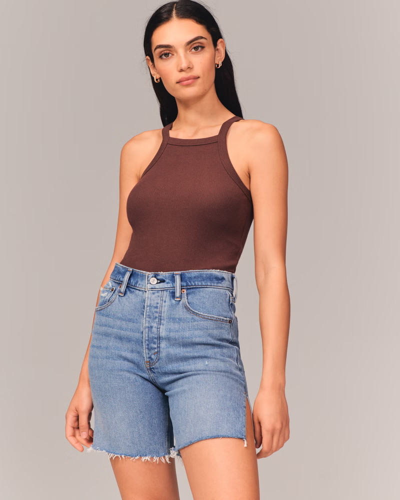 High Rise 7 Inch Dad Shorts Denim Shorts Blue Shorts Summer Outfits Beach Outfit Budget Fashion | Abercrombie & Fitch (US)