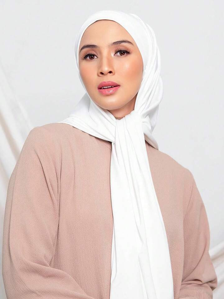 1pc Women's Elastic Solid Color Delicate Stitching Edge Headscarf, Jersey Hijab Scarf | SHEIN