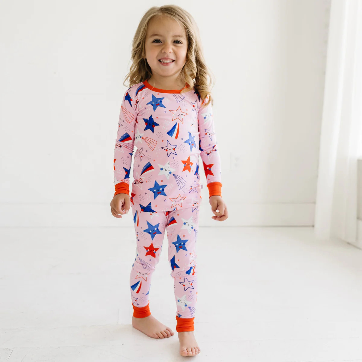 Pink Stars & Stripes Two-Piece Bamboo Viscose Pajama Set | Little Sleepies