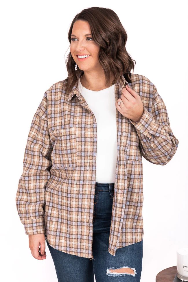 Lovely Days Taupe/Purple Plaid Shacket FINAL SALE | Pink Lily