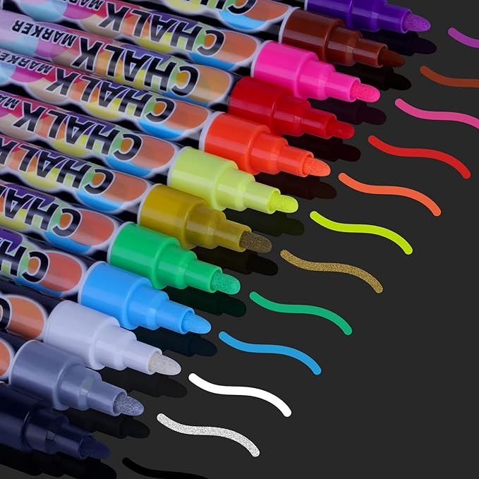 Liquid Chalk Markers Pens - 12 Colors Washable & Wet Erase Neon Chalk Makers for Blackboard, Chal... | Amazon (US)