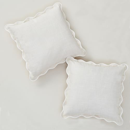 Scalloped Throw Pillow Covers Set of 2 for Living Room, Cotton & Linen, Boho Sytle Decorative Hom... | Amazon (US)