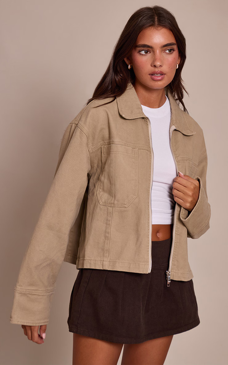 Stone Zip Up Denim Jacket | Denim | PrettyLittleThing US