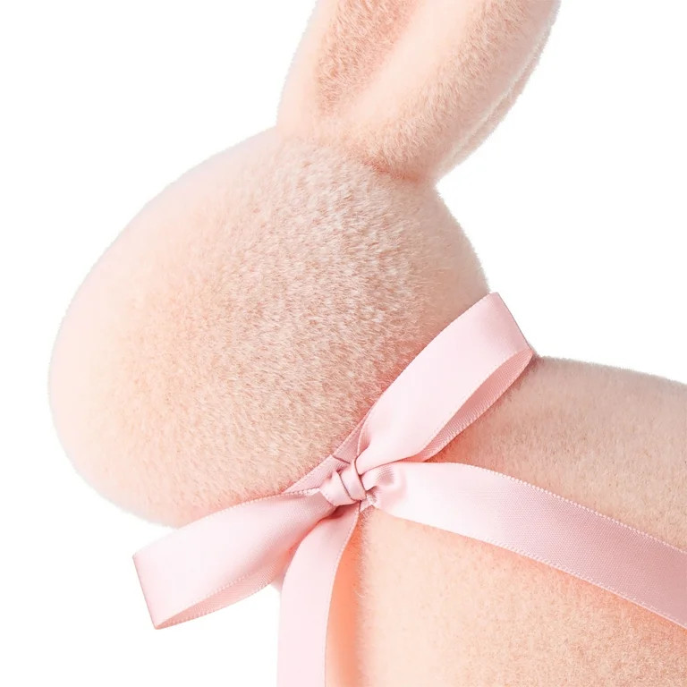 Easter Flocked Peach Bunny Decor, 9 in, by Way To Celebrate - Walmart.com | Walmart (US)