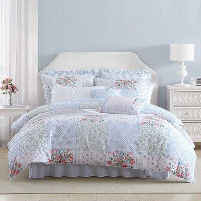 Laura Ashley 5pc Twin Hope Patchwork Comforter Set Pink: Includes Shams & Decorative Pillows, Machine Washable | Target