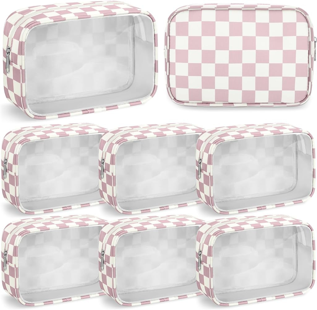 Lewtemi 6 Pcs Clear Checkered Toiletry Bag Travel Beach Makeup Pouch with Zipper Waterproof Cosme... | Amazon (US)