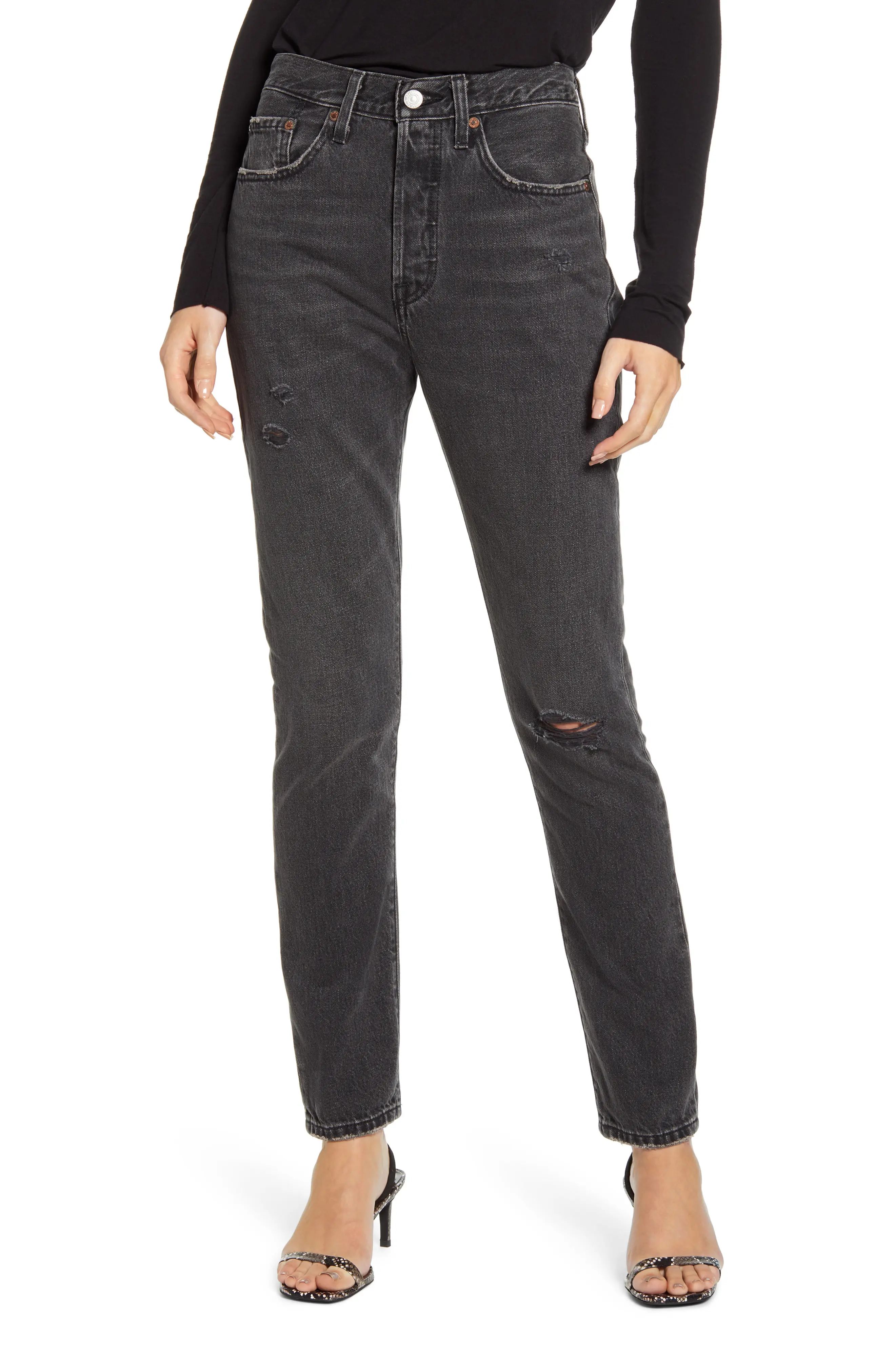 Women's Levi's 501 Ripped High Waist Skinny Jeans, Size 24 x 28 - Black | Nordstrom